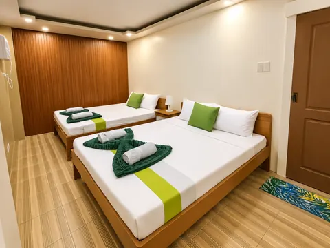 A room with two beds